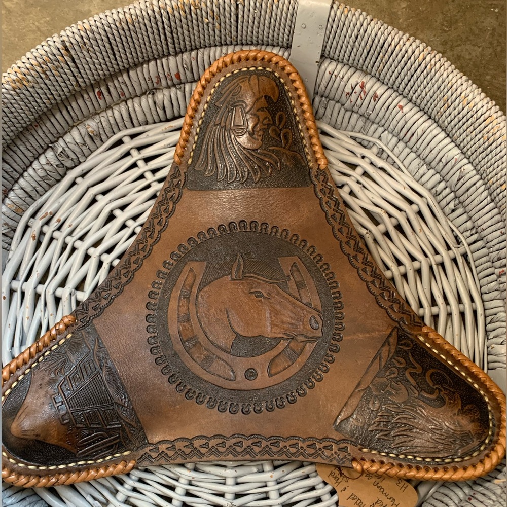 One of a kind hand tooled western design leather tripod cover
